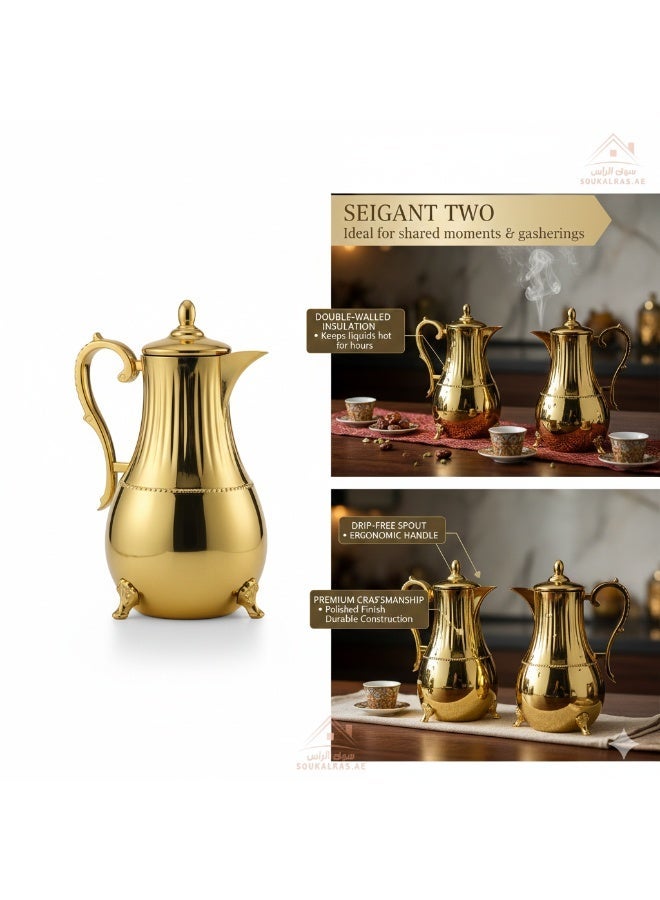 دبي كريستال ترمس قهوة وشاي فاخر مطلي بالذهب، إبريق قهوة عربي ذهبي، تصميم دلة تقليدي، مقبض مزخرف، قاعدة ذات أرجل، غطاء مزخرف - Image 2